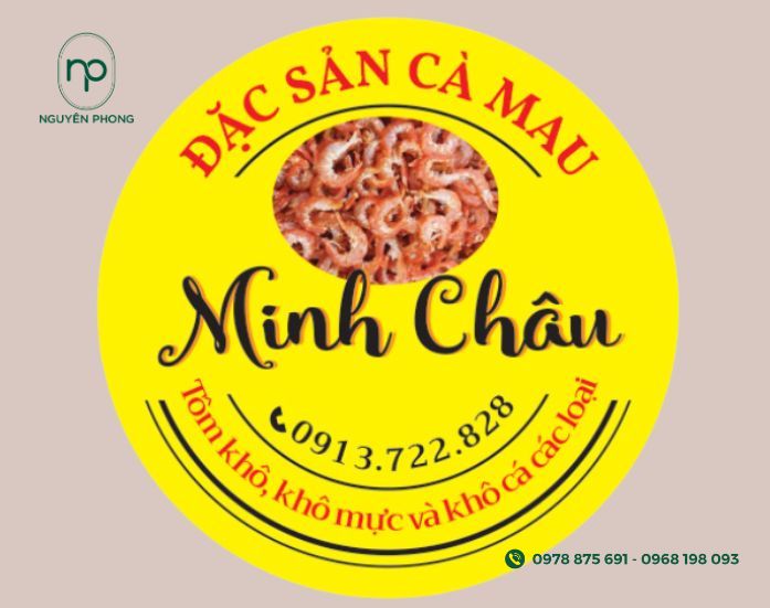 Tem nhãn tôm khô hình tròn